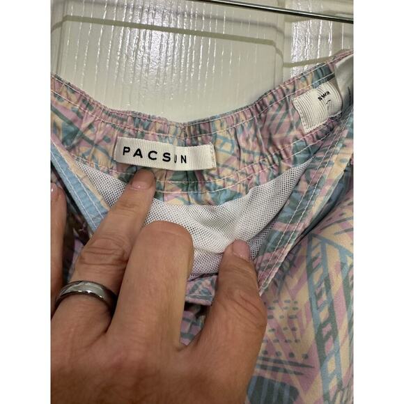 Pac Sun Men’s Pink Blue Drawstring Swim Trucks Shorts Size Medium - Picture 4 of 6